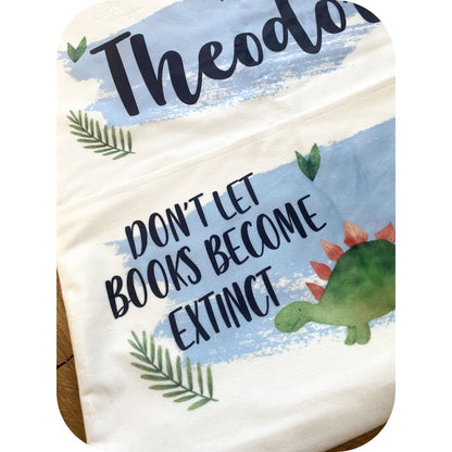 Dinosaur Personalised Book Cushion/Pocket Cushion/Gift Idea for Children/Birthday Gift for Son/Daughter/Reading Keepsake Bedroom Decor