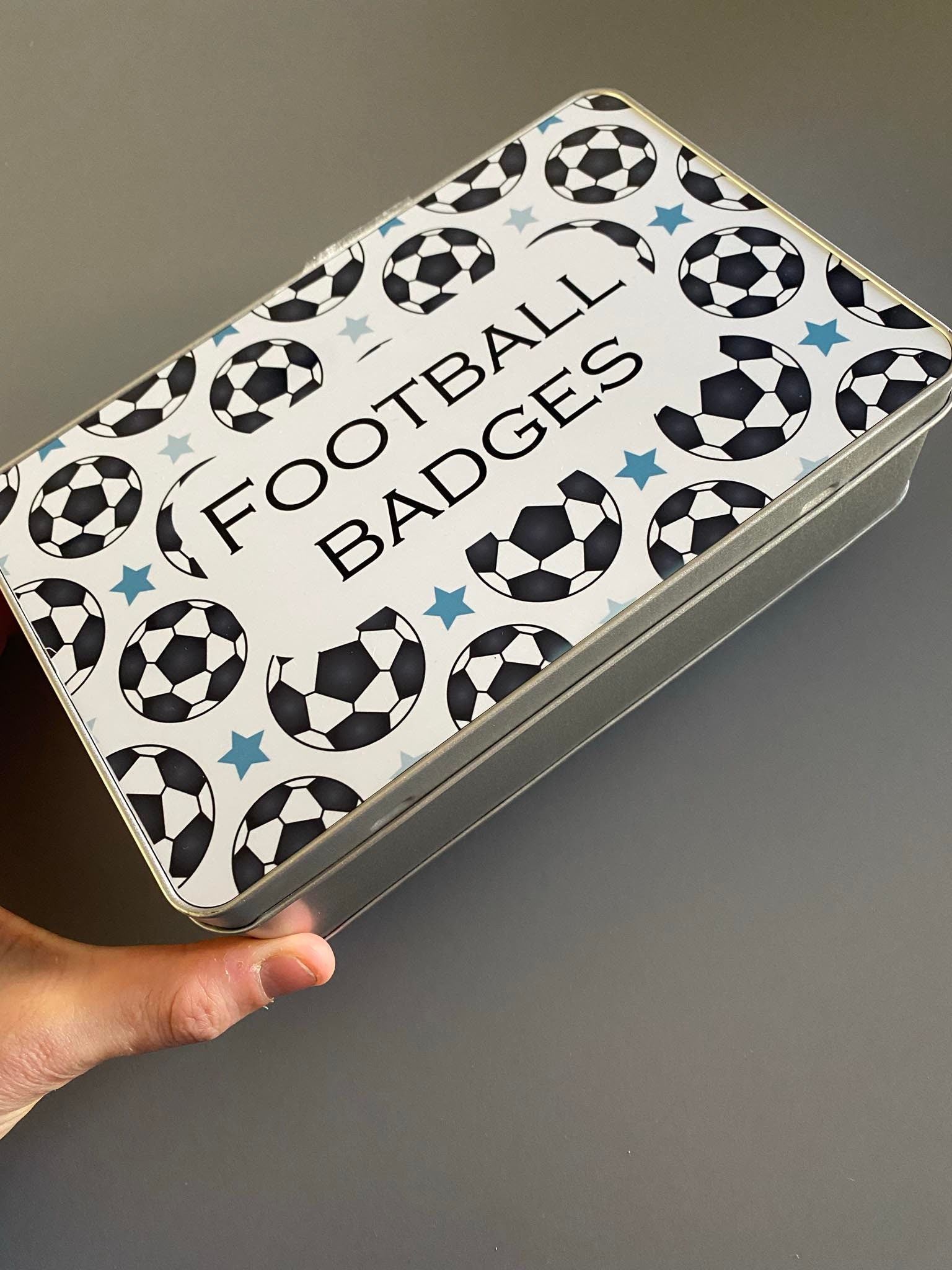 Personalised Novelty Metal Tin|Football Design|Editable Text|Football Medals|Sweets|Biscuits Tin|Thank you Birthday Christmas Gift Idea