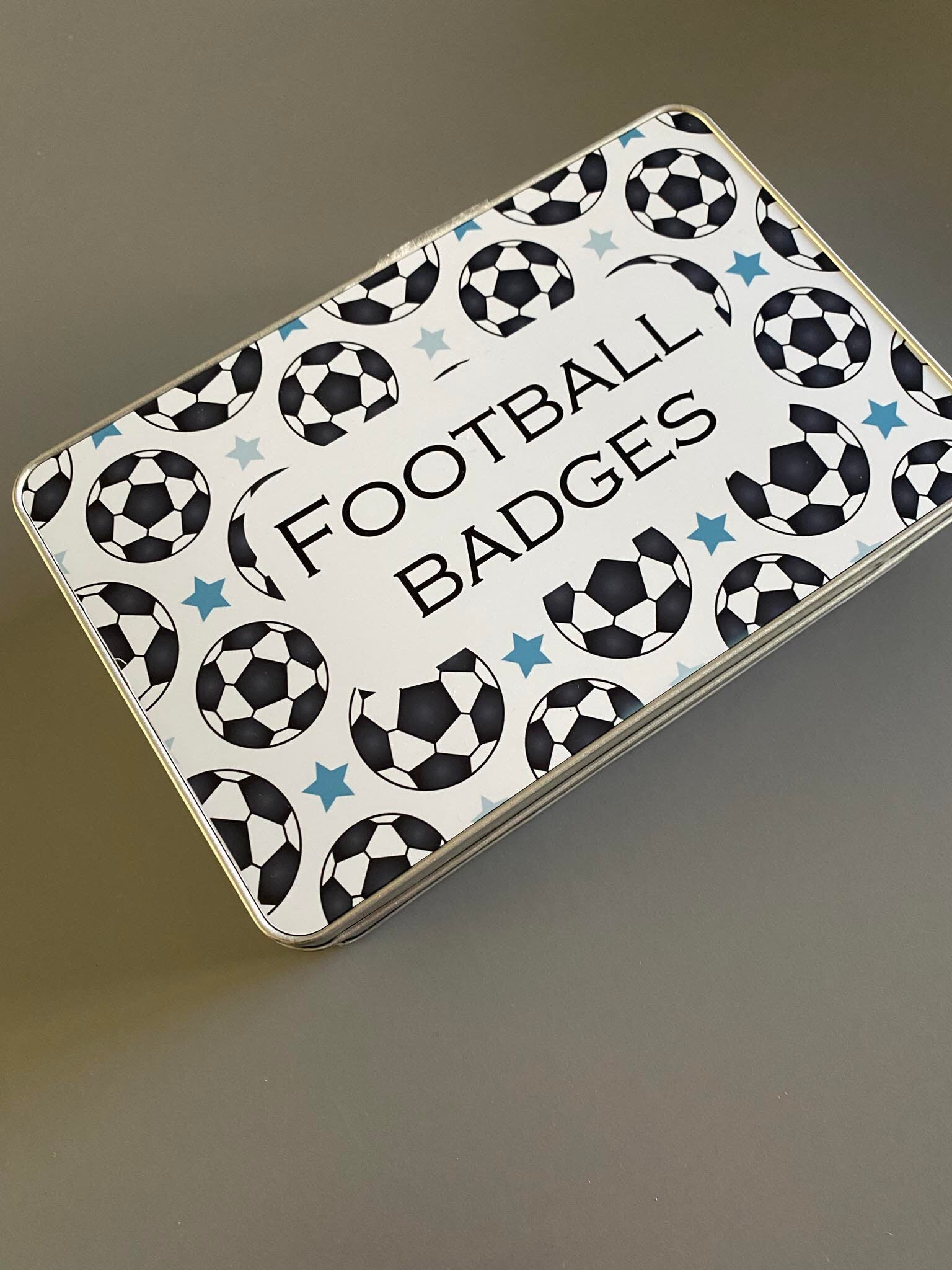 Personalised Novelty Metal Tin|Football Design|Editable Text|Football Medals|Sweets|Biscuits Tin|Thank you Birthday Christmas Gift Idea
