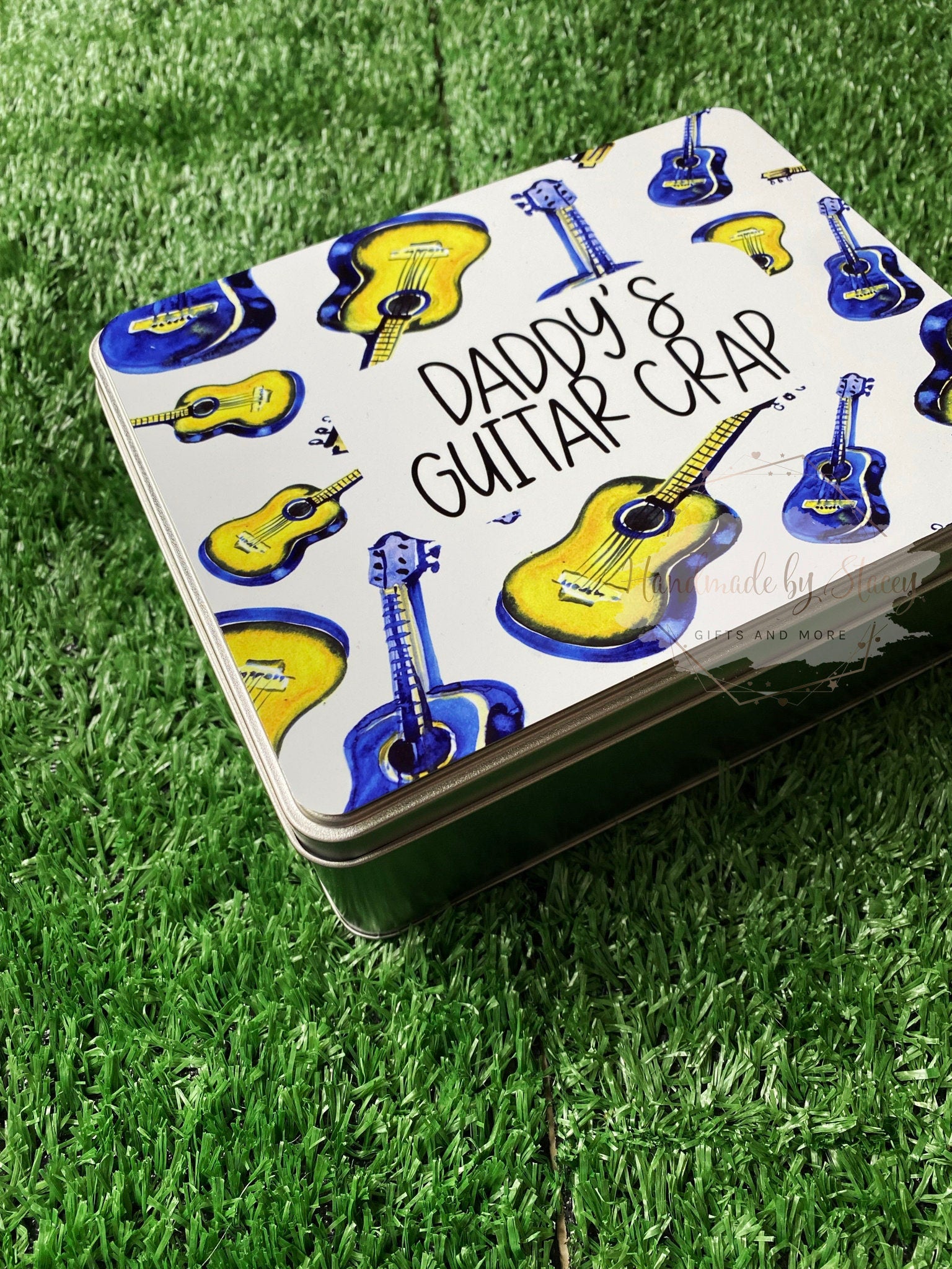 Personalised Novelty Metal Tin|Guital Musical Design|Birthday Christmas Gift|Editable Text|Sweet Biscuit Self Care Box|Unique Gift Idea