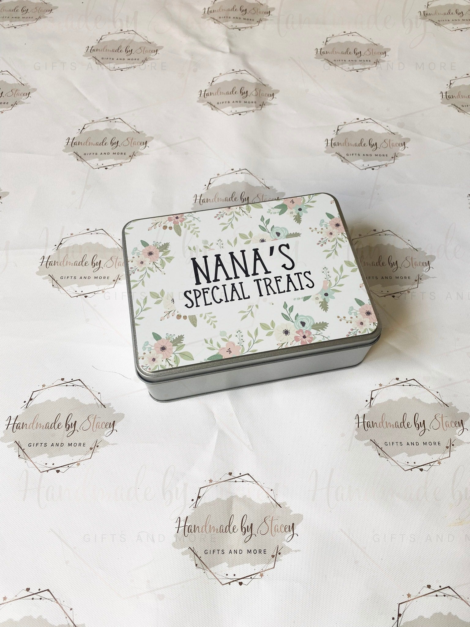 Personalised Novelty Metal Tin|Floral Design|Birthday Mothers Day Christmas Gift|Editable Text|Sweet Biscuit Self Care Box|