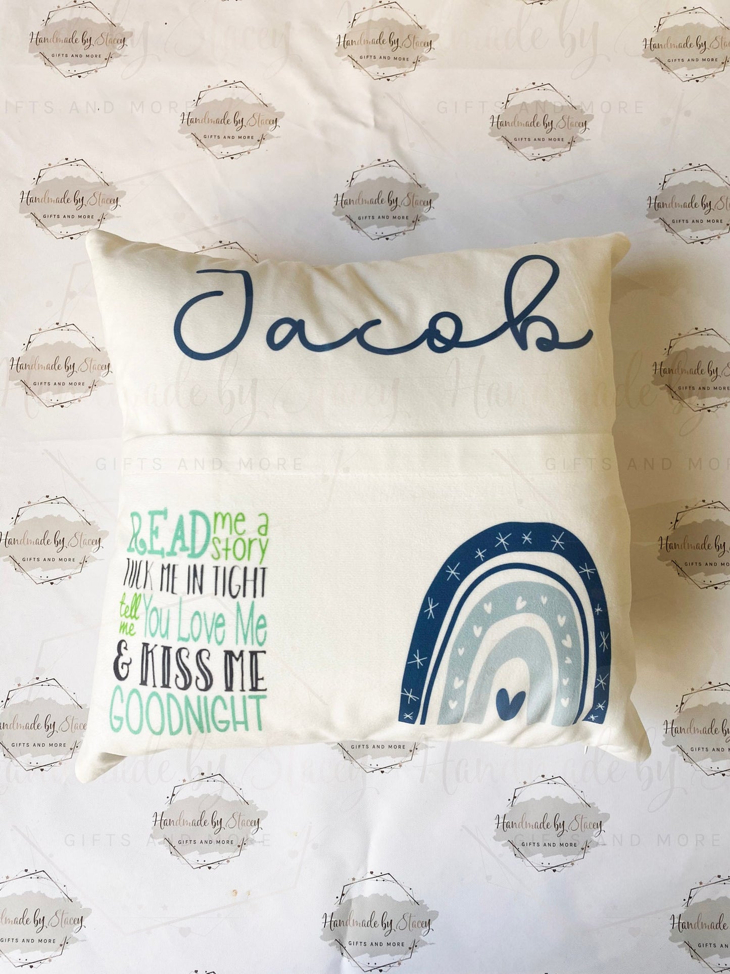Rainbow Personalised Book Cushion/Pocket Cushion/Gift Idea for Children/Birthday Gift for Son/Daughter/Reading Keepsake Bedroom Decor
