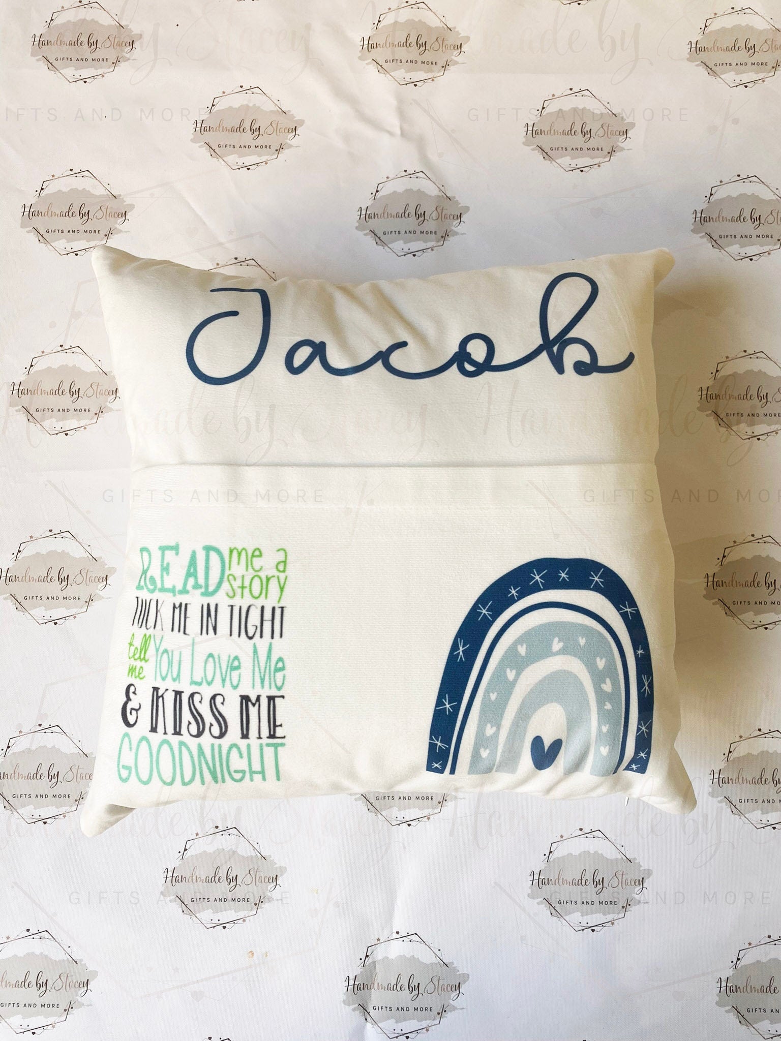 Rainbow Personalised Book Cushion/Pocket Cushion/Gift Idea for Children/Birthday Gift for Son/Daughter/Reading Keepsake Bedroom Decor