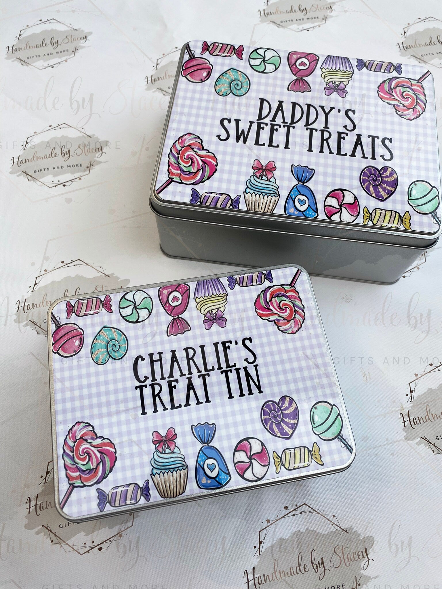 Personalised Novelty Metal Tin|Sweets Design|Birthday Mothers Fathers Day Christmas Gift|Editable Text|Chocolate Treat Tin