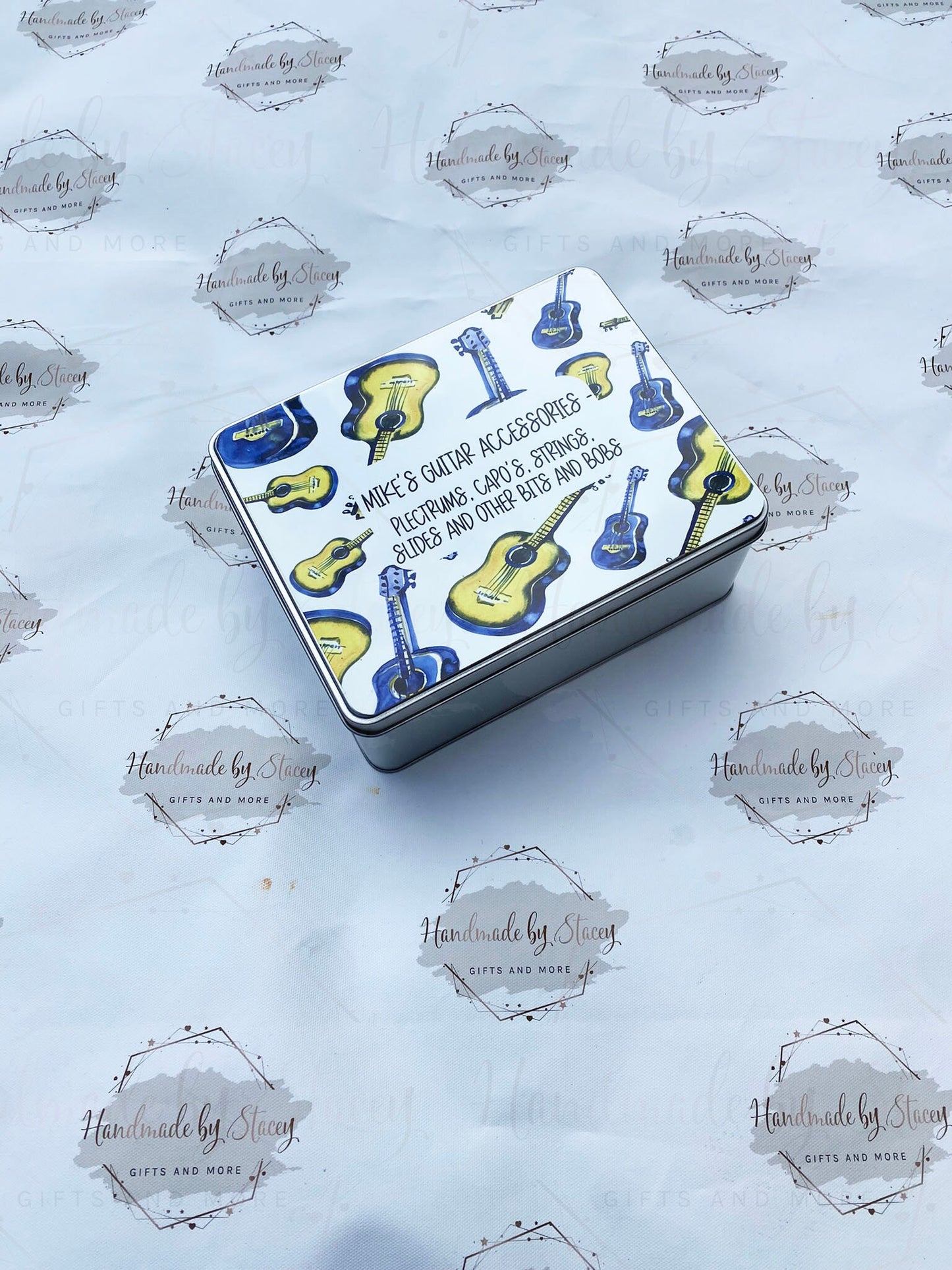 Personalised Novelty Metal Tin|Guital Musical Design|Birthday Christmas Gift|Editable Text|Sweet Biscuit Self Care Box|Unique Gift Idea