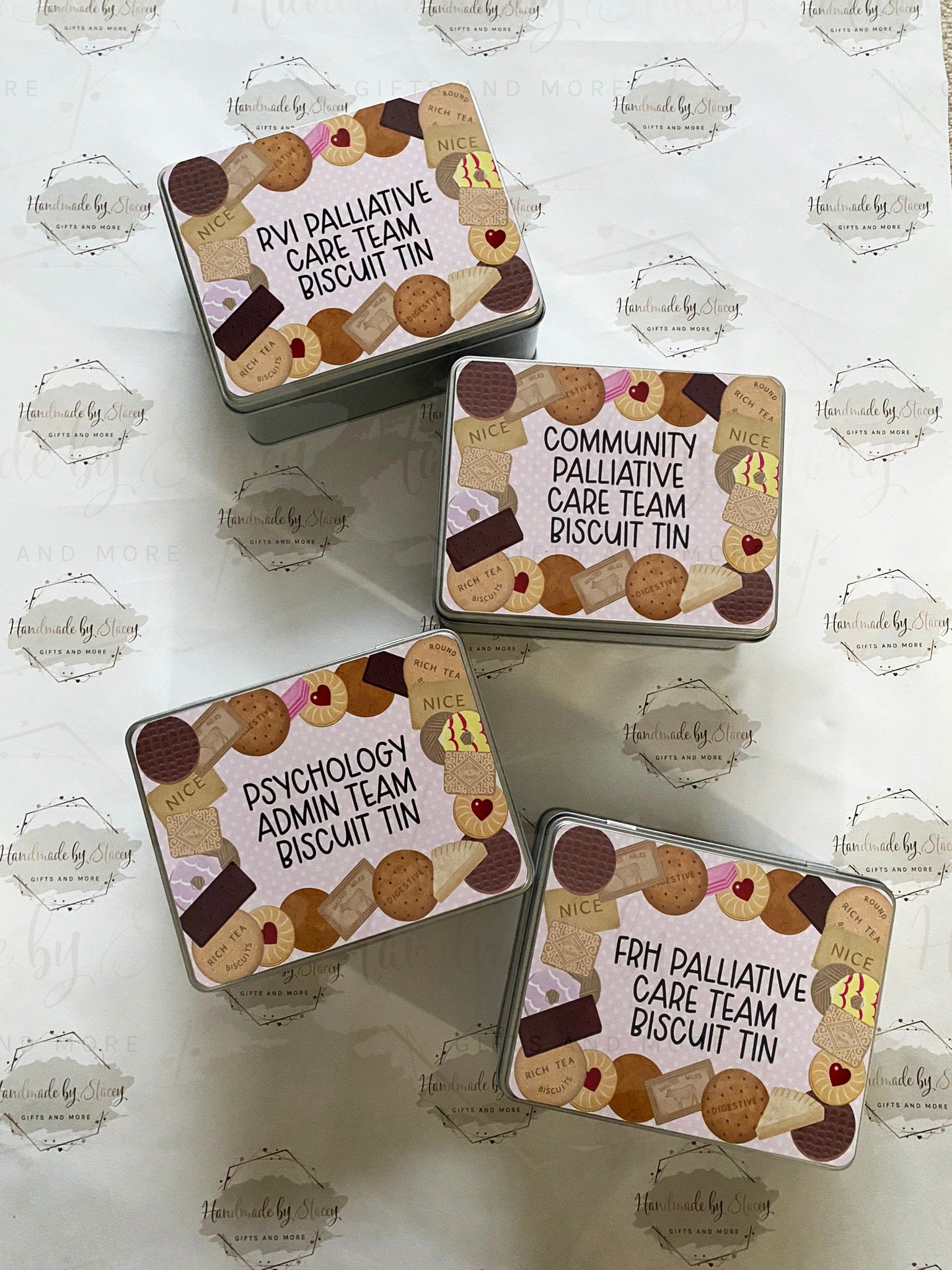 Personalised Novelty Metal Tin|Blue Pink Polka Dot Biscuit Box|Editable Text|Birthday Playgroup Christmas Father's Mother's Day Gift Idea