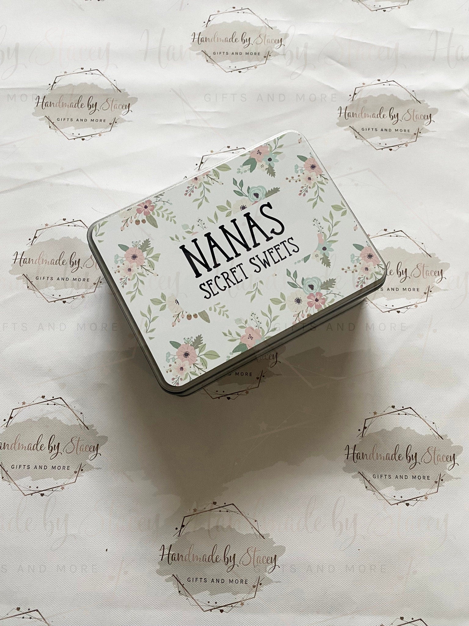 Personalised Novelty Metal Tin|Floral Design|Birthday Mothers Day Christmas Gift|Editable Text|Sweet Biscuit Self Care Box|