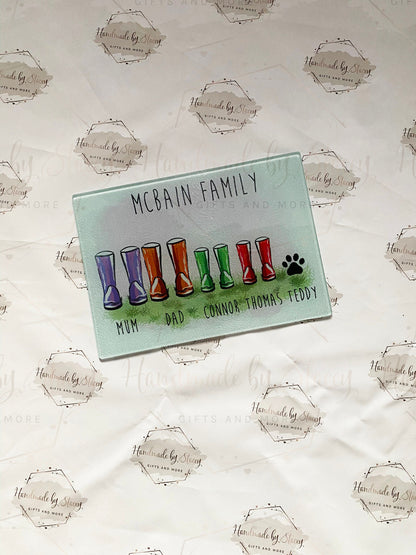 Personalised Chopping Board|Kitchen Gift Idea|Our Family Wellies Design Cutting Board|Gift Idea for Birthday|the Home|Family