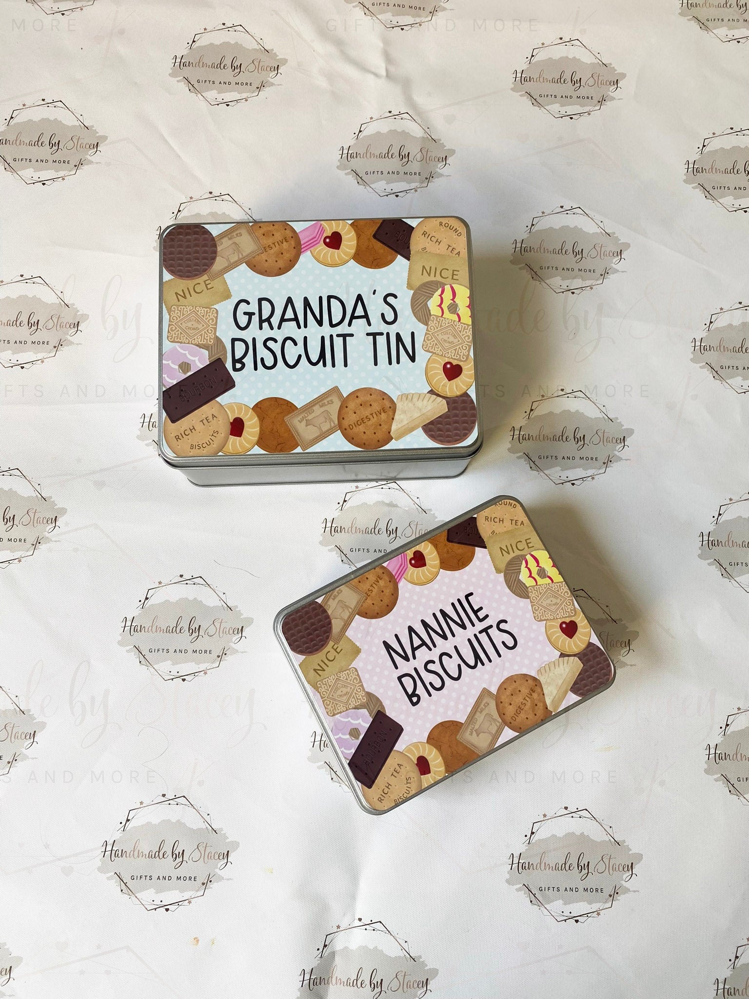 Personalised Novelty Metal Tin|Blue Pink Polka Dot Biscuit Box|Editable Text|Birthday Playgroup Christmas Father's Mother's Day Gift Idea