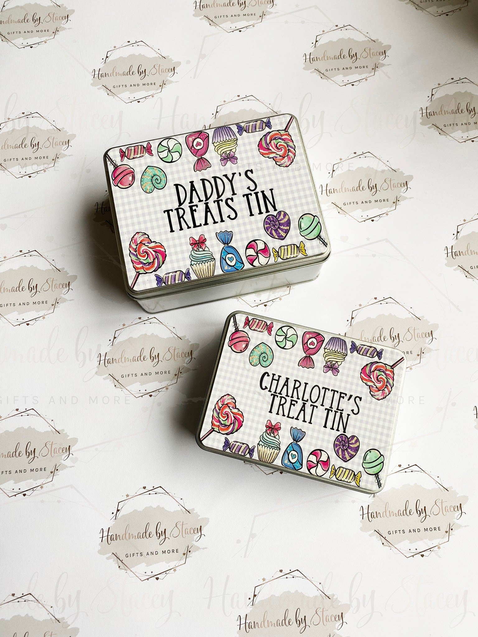 Personalised Novelty Metal Tin|Sweets Design|Birthday Mothers Fathers Day Christmas Gift|Editable Text|Chocolate Treat Tin