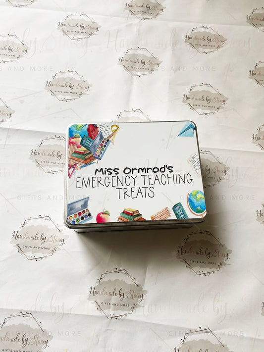 Personalised Novelty Metal Tin|Thank you Teacher|Biscuit Sweet Tin for TA|Emergency Teacher Supplies|Funny Unique Gift Idea