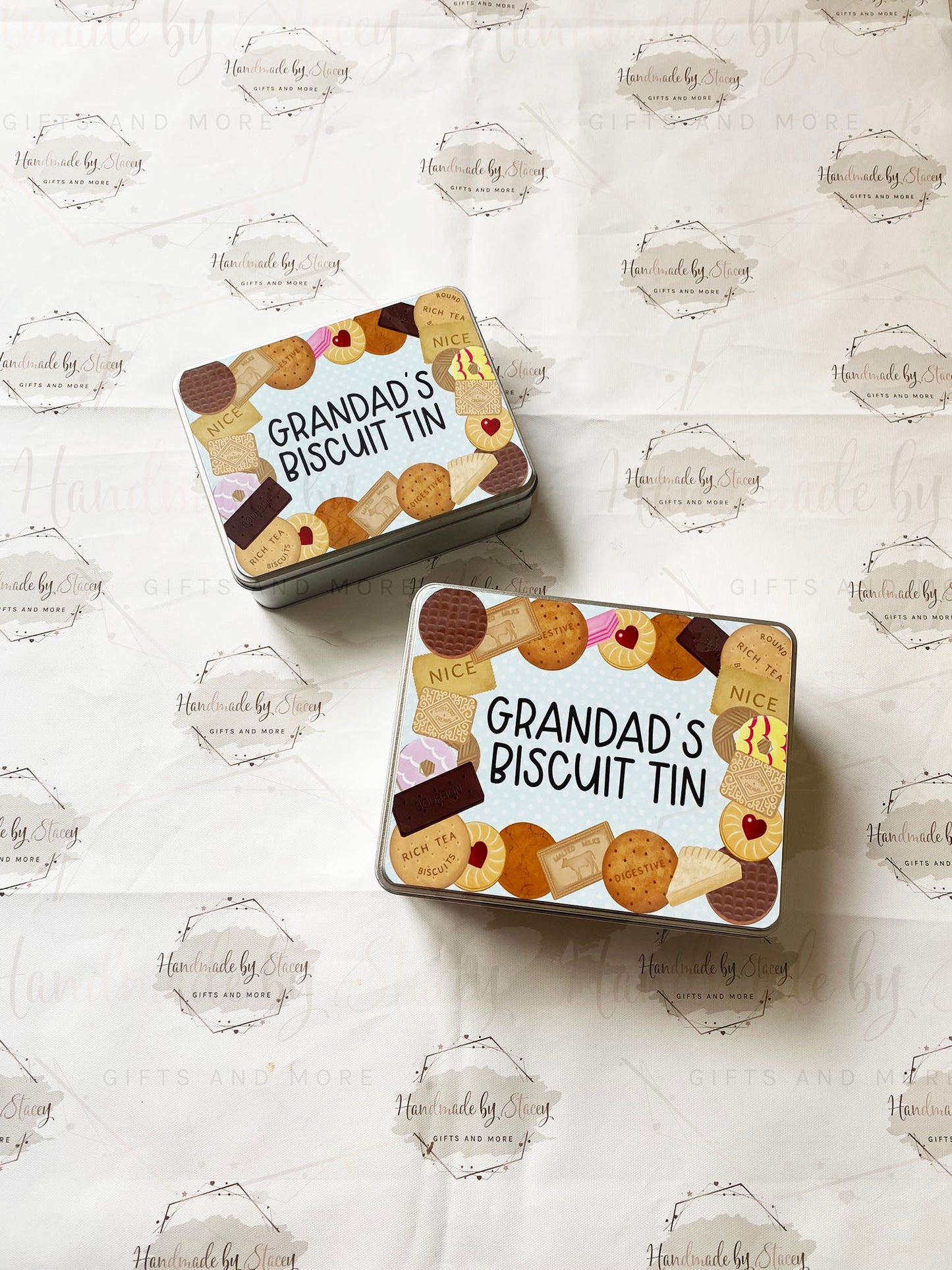 Personalised Novelty Metal Tin|Blue Pink Polka Dot Biscuit Box|Editable Text|Birthday Playgroup Christmas Father's Mother's Day Gift Idea