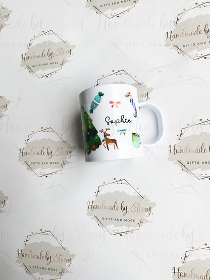 Personalised Christmas Cup|Editable Text Plastic|Ceramic Mug Suitable for Adult & Child|Family Gift Idea for All|Hot Chocolate Xmas Eve Box