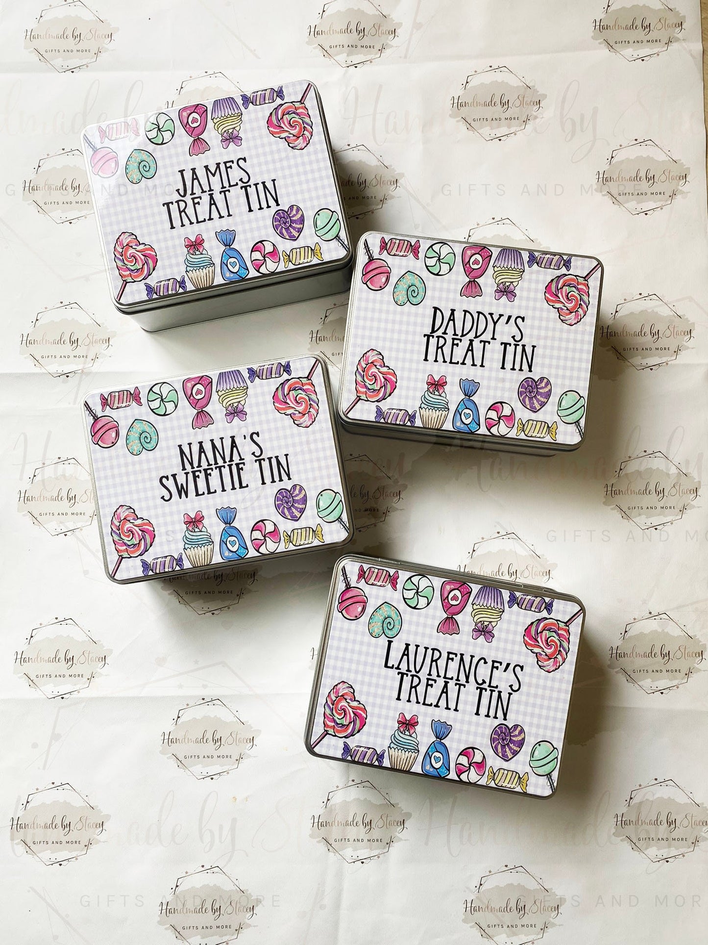 Personalised Novelty Metal Tin|Sweets Design|Birthday Mothers Fathers Day Christmas Gift|Editable Text|Chocolate Treat Tin