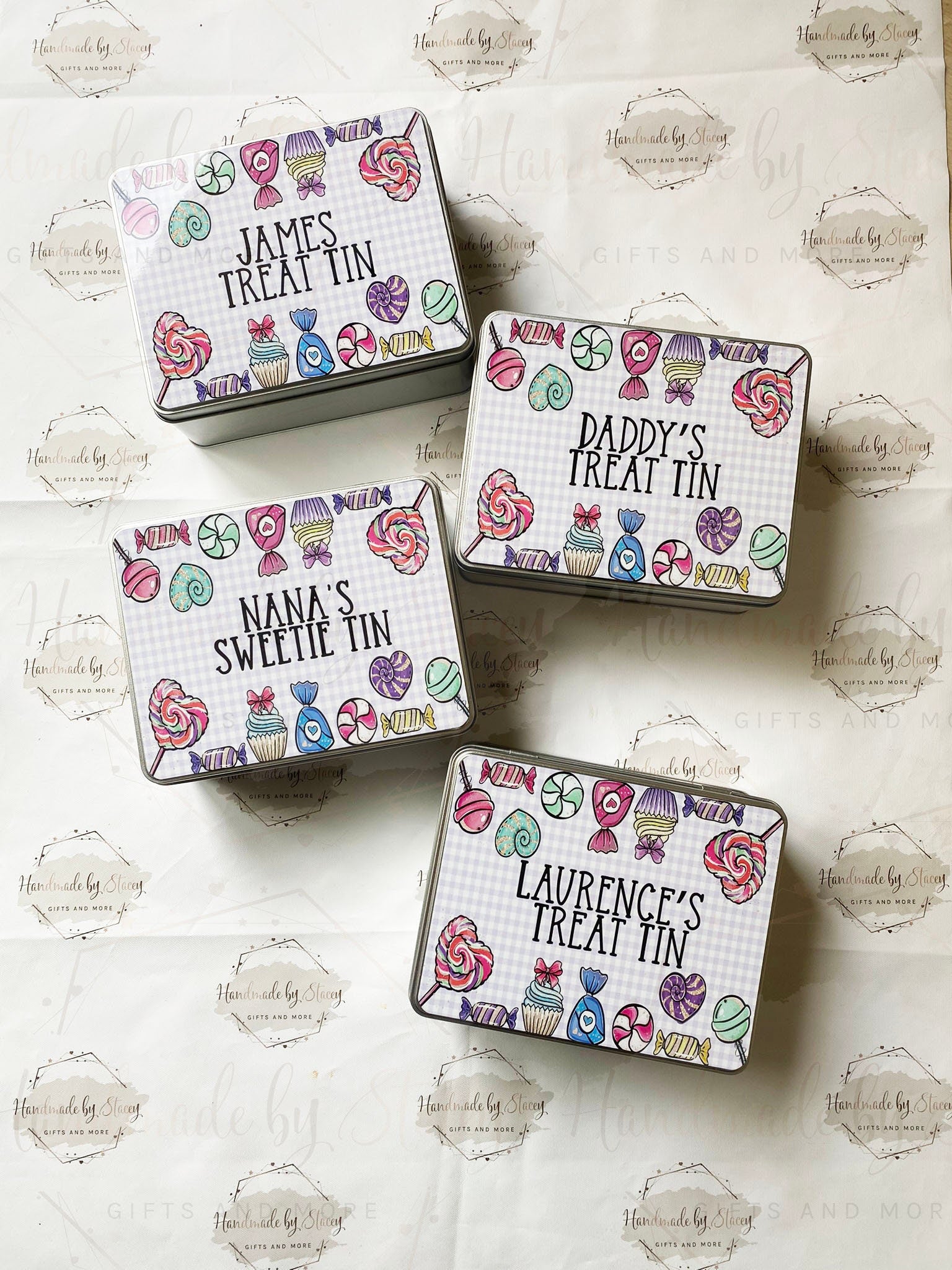 Personalised Novelty Metal Tin|Sweets Design|Birthday Mothers Fathers Day Christmas Gift|Editable Text|Chocolate Treat Tin