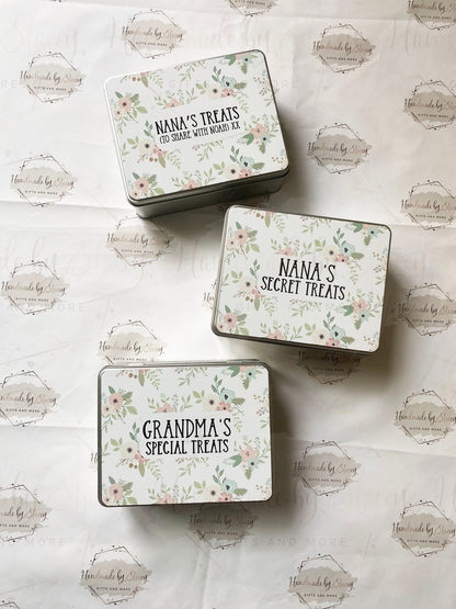 Personalised Novelty Metal Tin|Floral Design|Birthday Mothers Day Christmas Gift|Editable Text|Sweet Biscuit Self Care Box|
