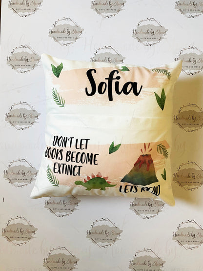 Dinosaur Personalised Book Cushion/Pocket Cushion/Gift Idea for Children/Birthday Gift for Son/Daughter/Reading Keepsake Bedroom Decor