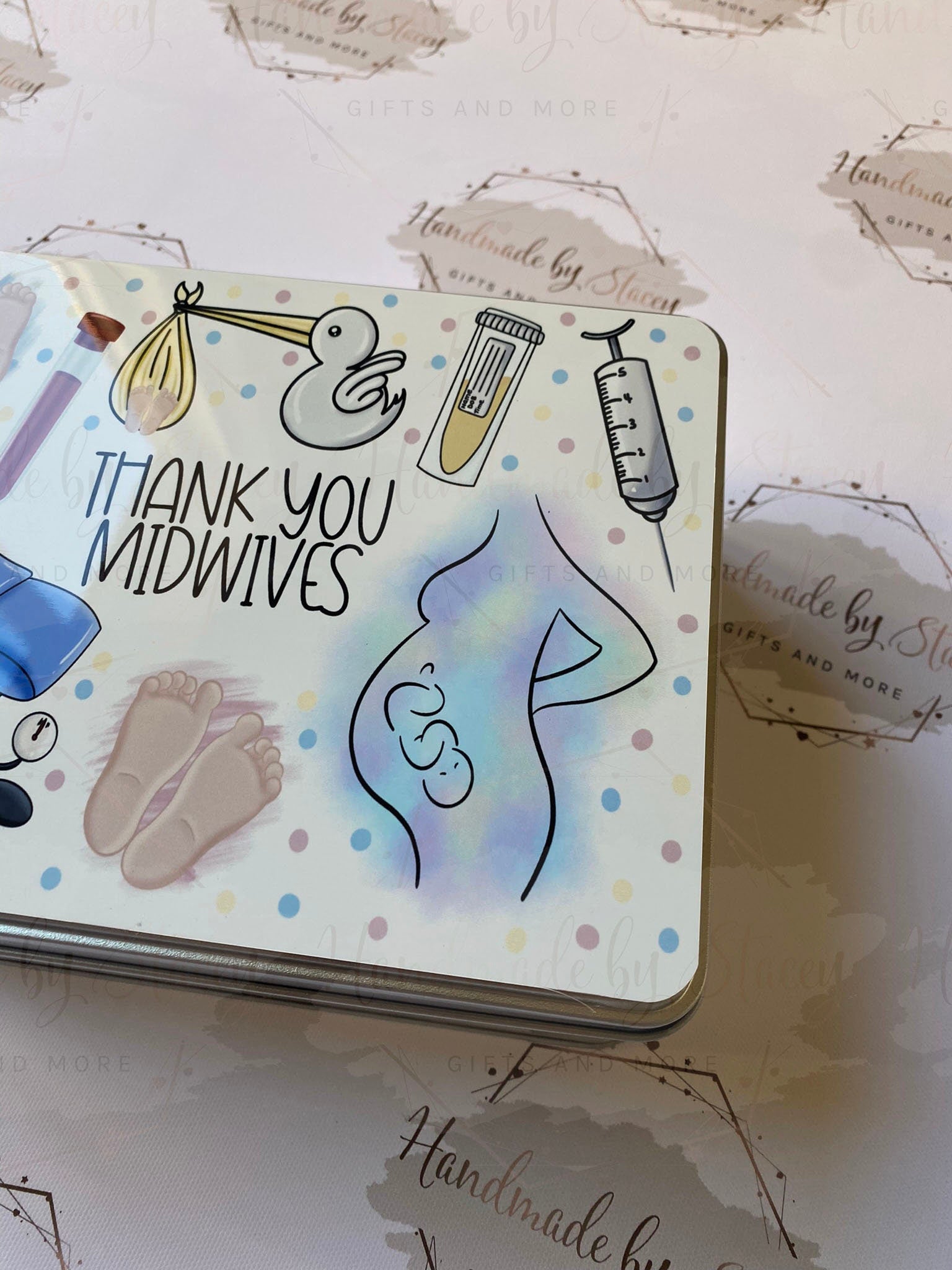 Personalised Novelty Metal Tin|Midwifery Design|Thank you Christmas Gift|Editable Text|Sweet Biscuit Self Care Box|Favour Gift for Nurses