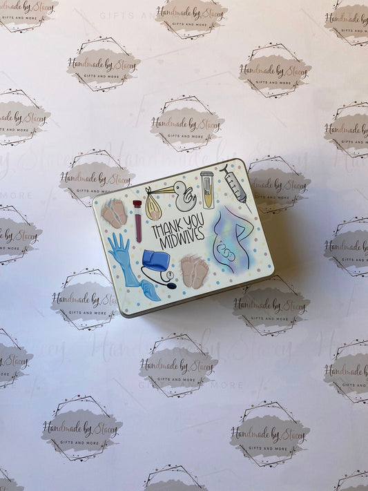 Personalised Novelty Metal Tin|Midwifery Design|Thank you Christmas Gift|Editable Text|Sweet Biscuit Self Care Box|Favour Gift for Nurses