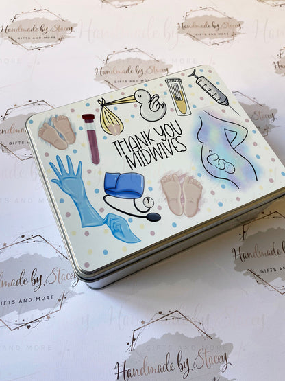 Personalised Novelty Metal Tin|Midwifery Design|Thank you Christmas Gift|Editable Text|Sweet Biscuit Self Care Box|Favour Gift for Nurses