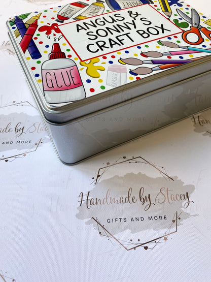 Personalised Novelty Metal Tin|Crafting Tin|Paint Pots Glue Scissors Crayons|Birthday Christmas Gift Idea Toddler Child Treat Box