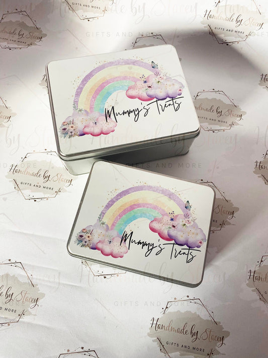 Personalised Novelty Metal Tin|Pastel Rainbow Design|Editable Text|Sweet Biscuit Self Care Box|Treat for Nanny|Mum|Friend|Birthday
