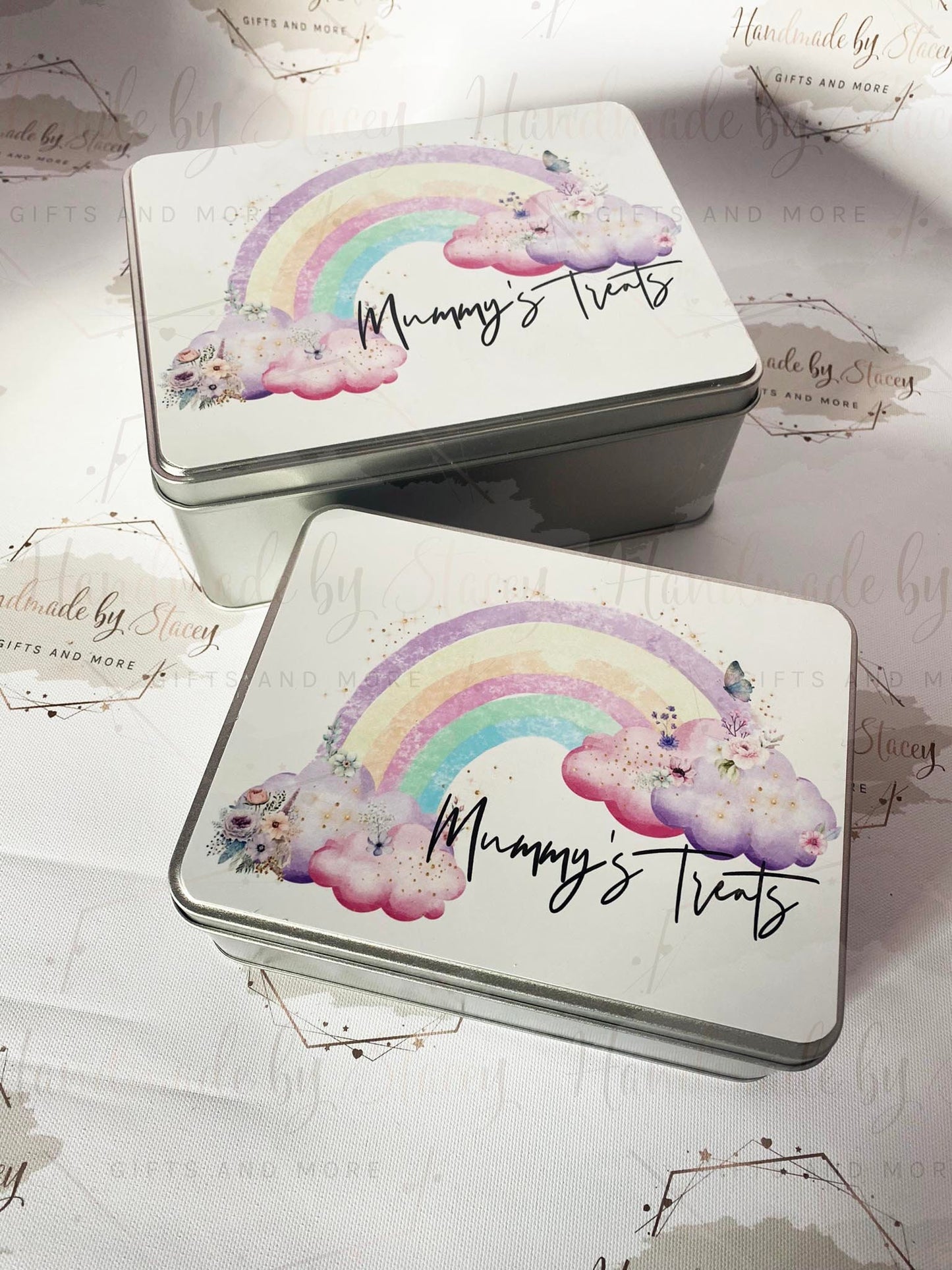 Personalised Novelty Metal Tin|Pastel Rainbow Design|Editable Text|Sweet Biscuit Self Care Box|Treat for Nanny|Mum|Friend|Birthday