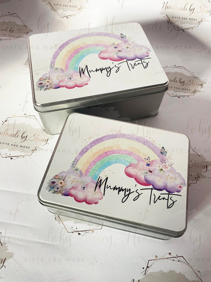 Personalised Novelty Metal Tin|Pastel Rainbow Design|Editable Text|Sweet Biscuit Self Care Box|Treat for Nanny|Mum|Friend|Birthday