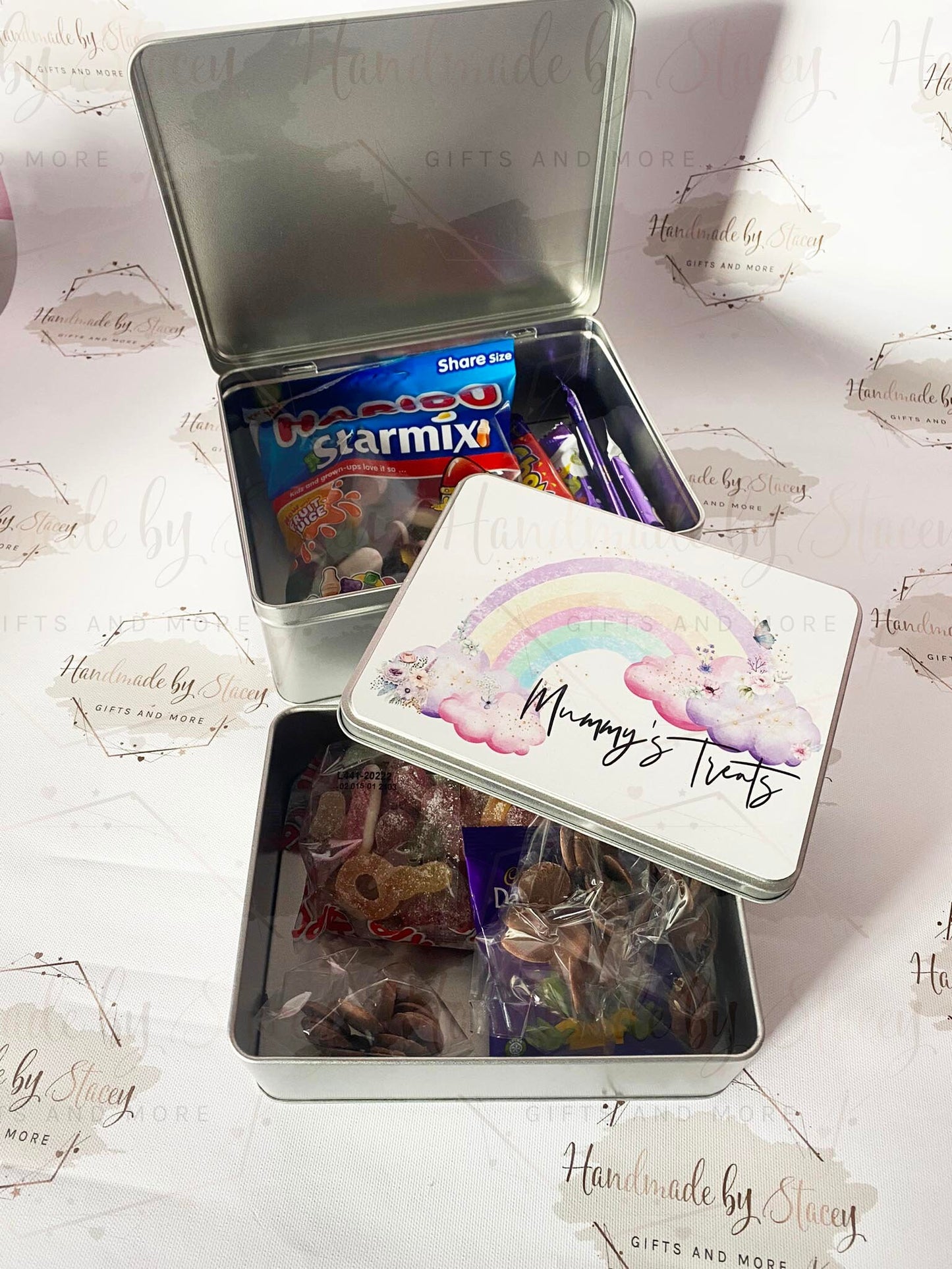 Personalised Novelty Metal Tin|Pastel Rainbow Design|Editable Text|Sweet Biscuit Self Care Box|Treat for Nanny|Mum|Friend|Birthday