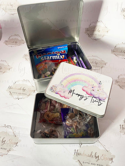 Personalised Novelty Metal Tin|Pastel Rainbow Design|Editable Text|Sweet Biscuit Self Care Box|Treat for Nanny|Mum|Friend|Birthday