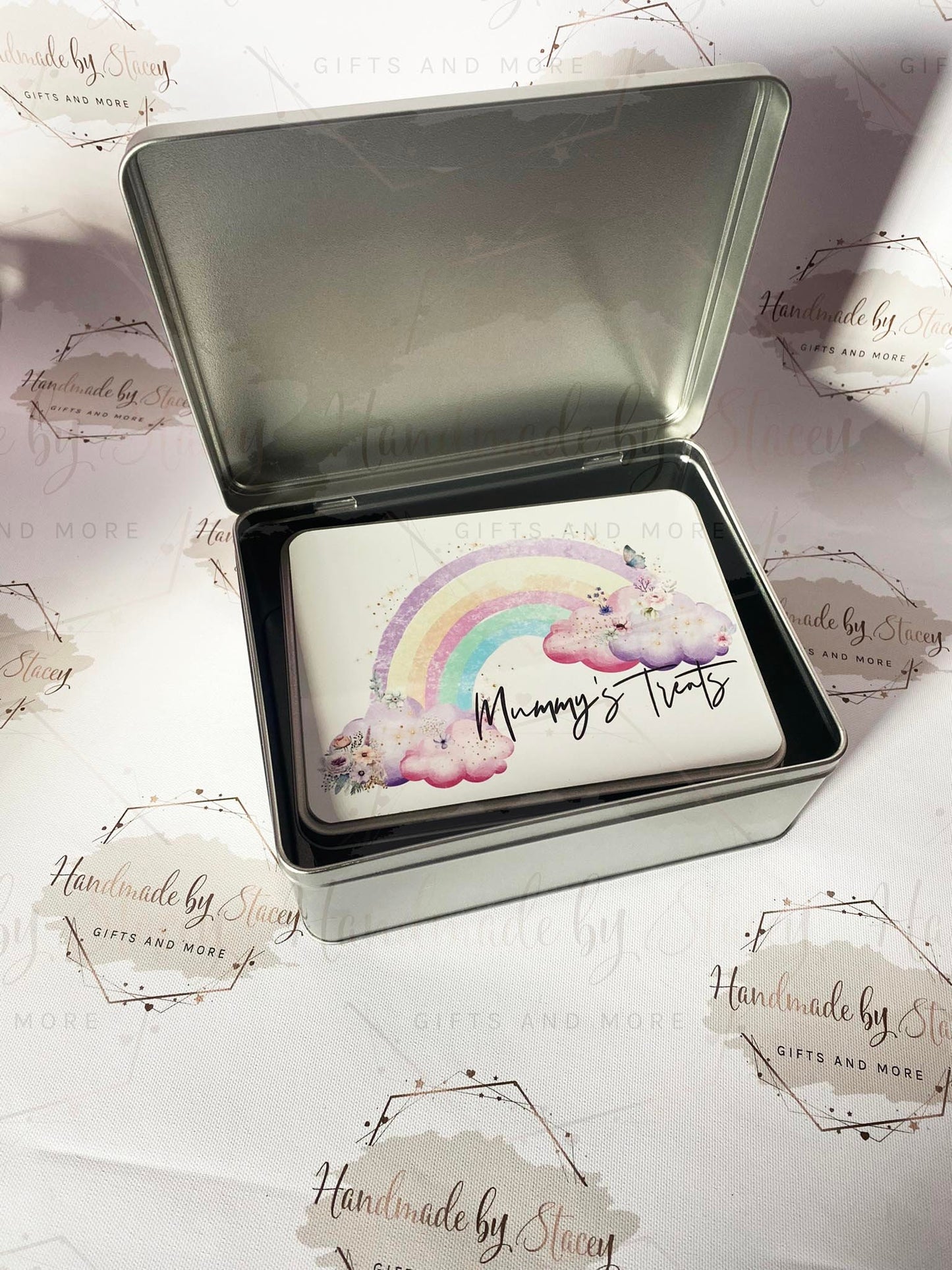 Personalised Novelty Metal Tin|Pastel Rainbow Design|Editable Text|Sweet Biscuit Self Care Box|Treat for Nanny|Mum|Friend|Birthday