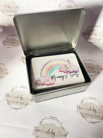 Personalised Novelty Metal Tin|Pastel Rainbow Design|Editable Text|Sweet Biscuit Self Care Box|Treat for Nanny|Mum|Friend|Birthday