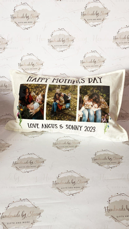 Personalised Photo Cushion Cover|Oblong Shaped Soft Velted Pillow with or Without Inner|Custom Photo & Text|Mothers Day Birthday Gift Idea