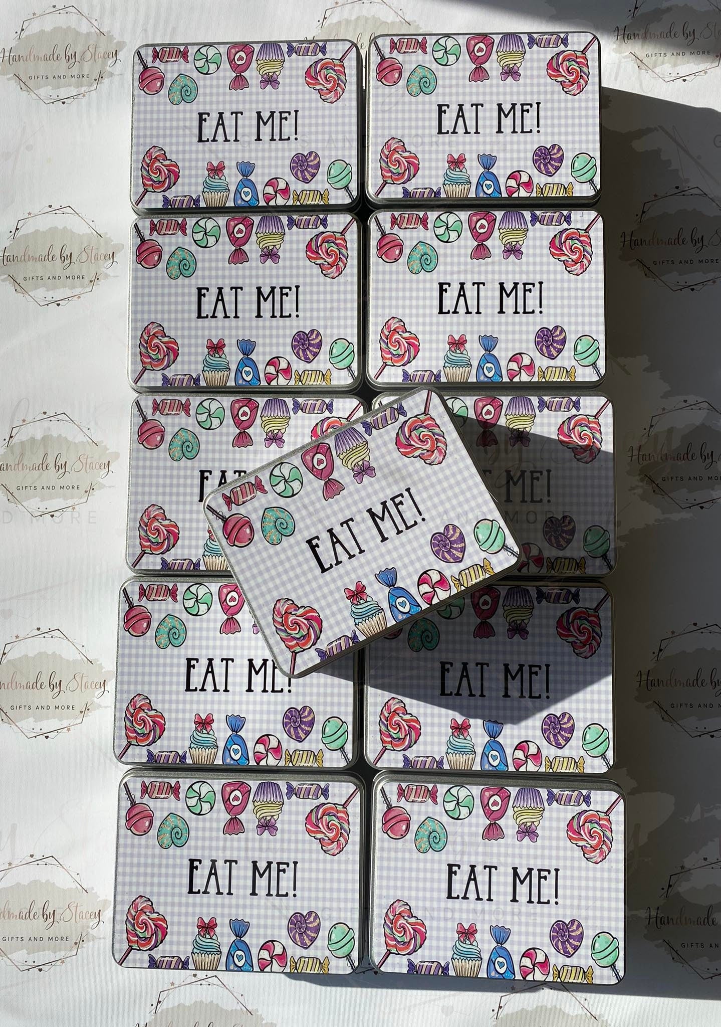 Personalised Novelty Metal Tin|Sweets Design|Birthday Mothers Fathers Day Christmas Gift|Editable Text|Chocolate Treat Tin