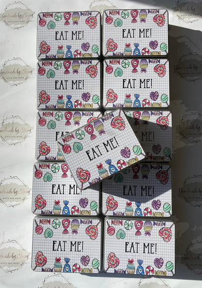 Personalised Novelty Metal Tin|Sweets Design|Birthday Mothers Fathers Day Christmas Gift|Editable Text|Chocolate Treat Tin