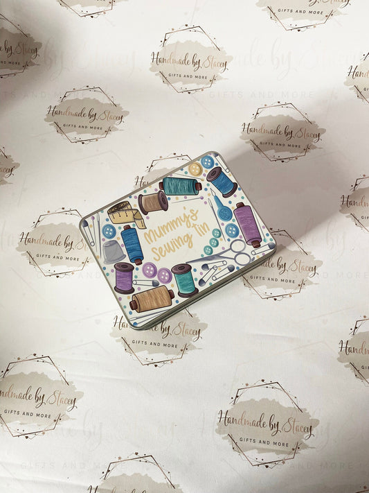 Personalised Novelty Metal Tin|Sewing Design|Crochet Knitting|Editable Text|Storage Treat Gift for Birthday Christmas|Nan|Mummy|Grandma