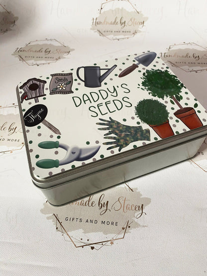 Personalised Novelty Metal Tin|Gardening Design|Birthday Christmas Gift|Editable Text|Fruit Vegetable Seeds Storage|Gift for Him|Her