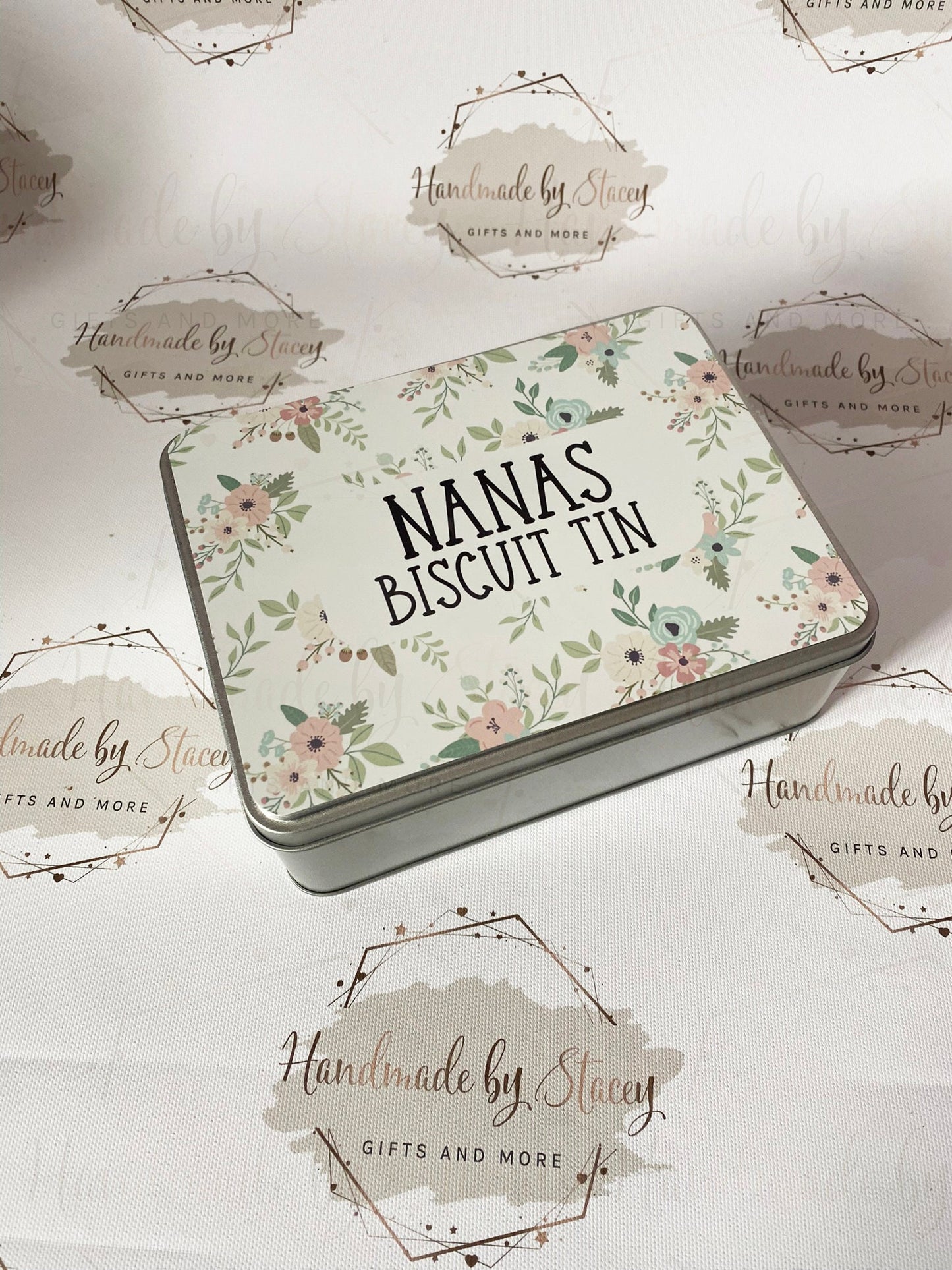 Personalised Novelty Metal Tin|Floral Design|Birthday Mothers Day Christmas Gift|Editable Text|Sweet Biscuit Self Care Box|