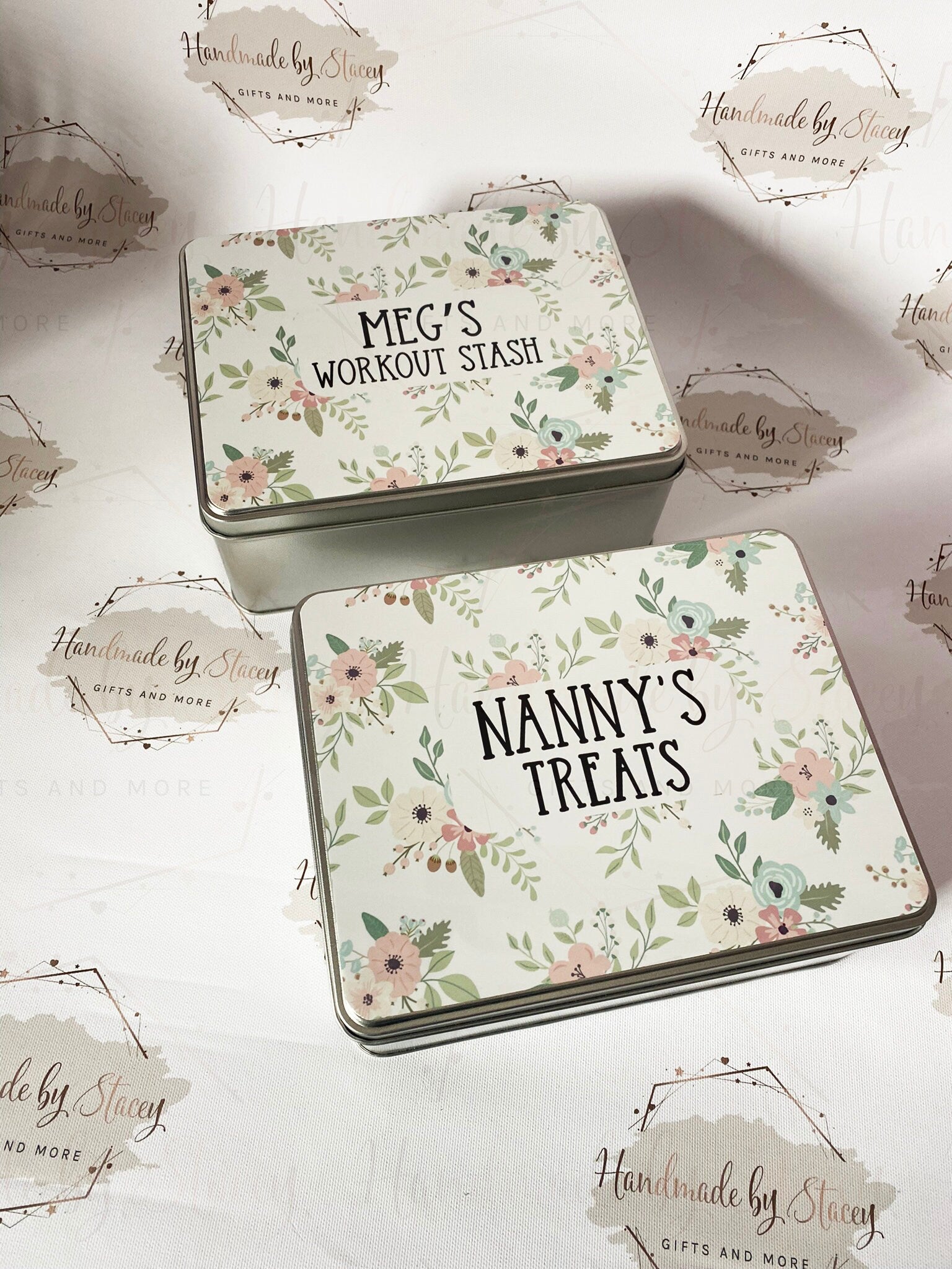 Personalised Novelty Metal Tin|Floral Design|Birthday Mothers Day Christmas Gift|Editable Text|Sweet Biscuit Self Care Box|
