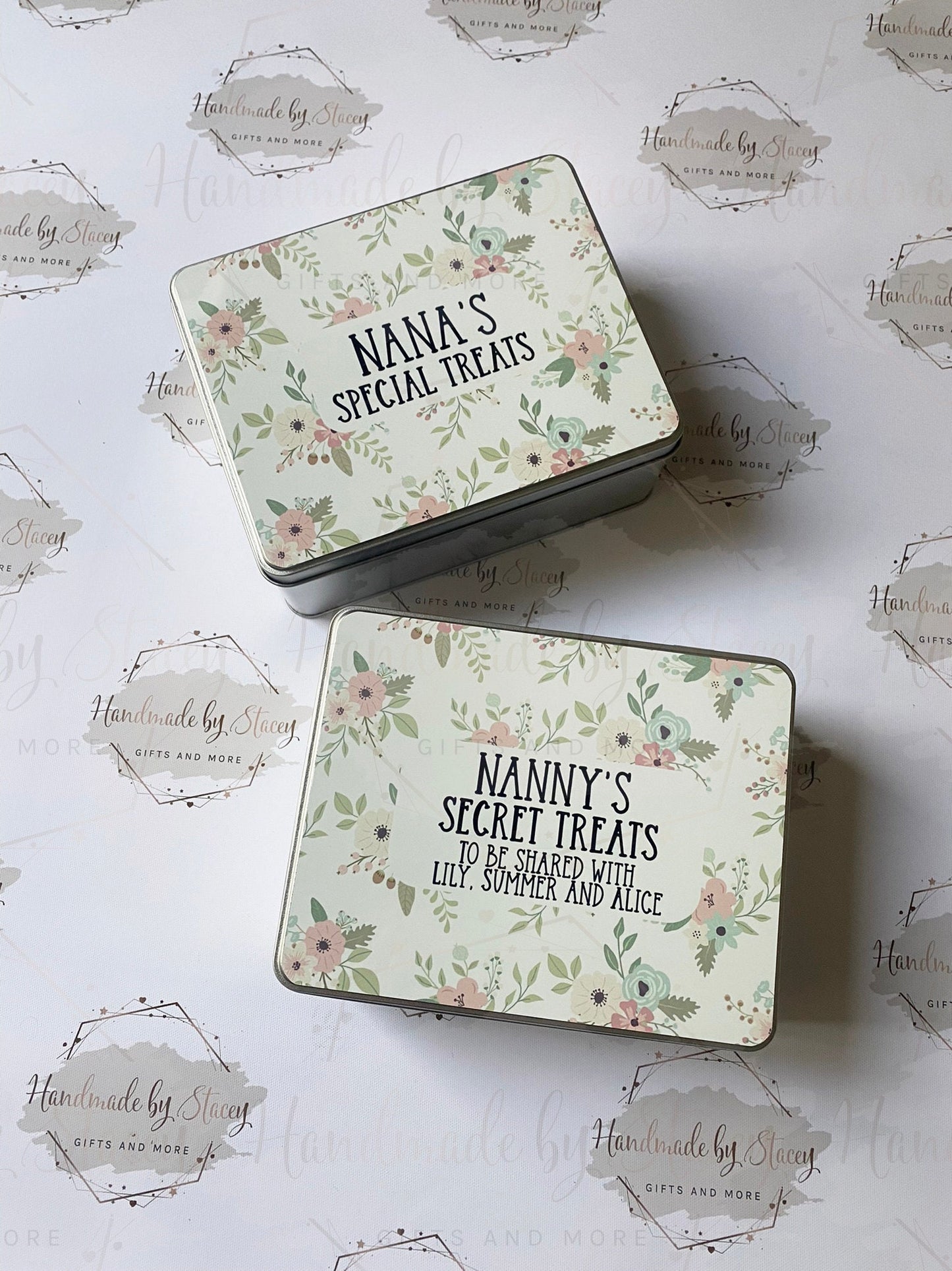 Personalised Novelty Metal Tin|Floral Design|Birthday Mothers Day Christmas Gift|Editable Text|Sweet Biscuit Self Care Box|