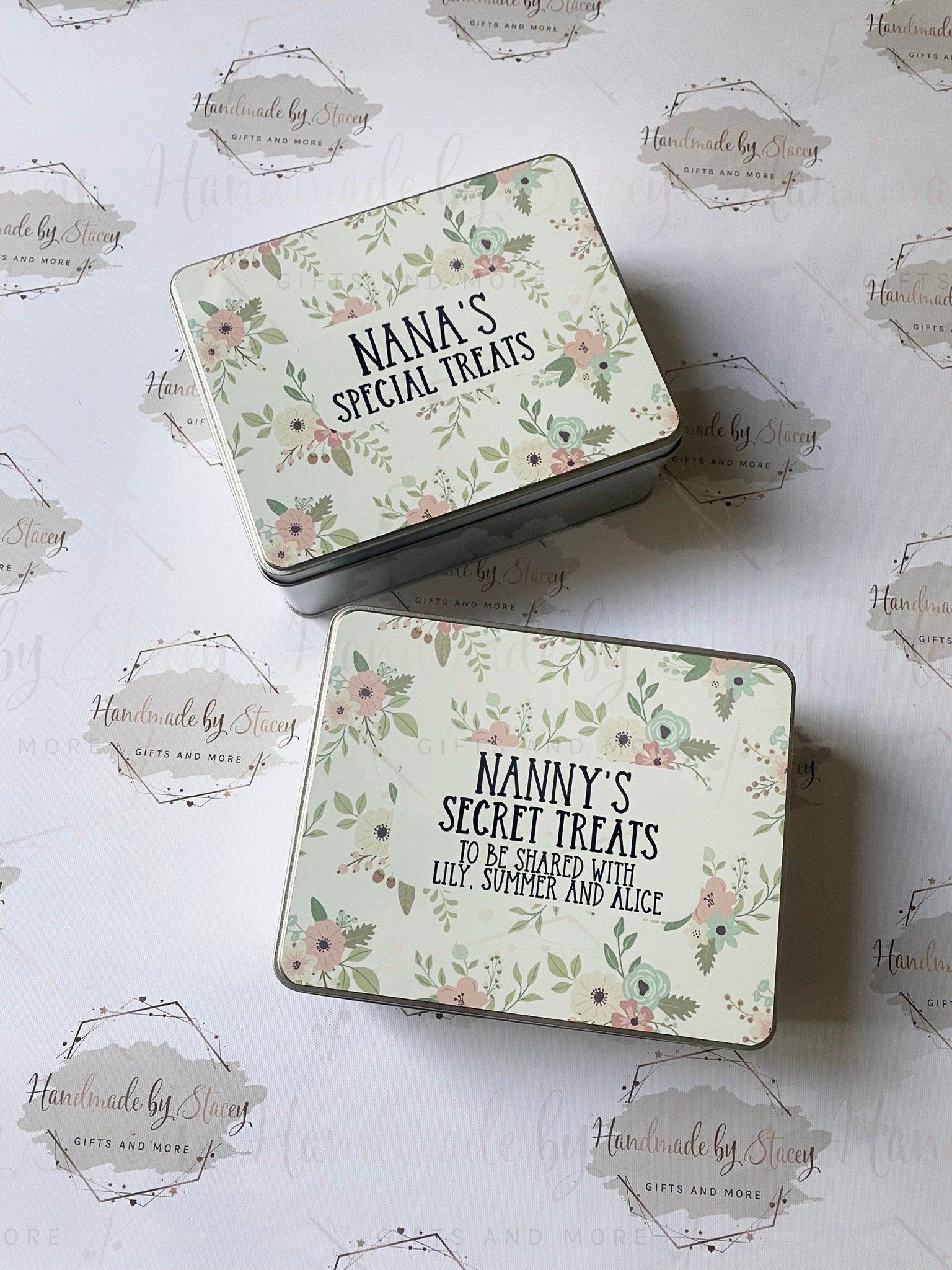 Personalised Novelty Metal Tin|Floral Design|Birthday Mothers Day Christmas Gift|Editable Text|Sweet Biscuit Self Care Box|