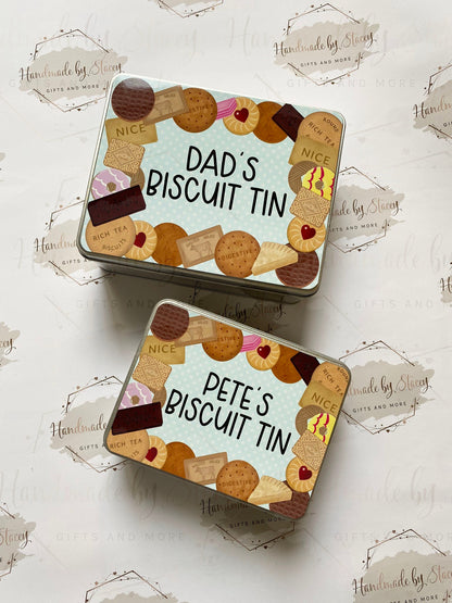 Personalised Novelty Metal Tin|Blue Pink Polka Dot Biscuit Box|Editable Text|Birthday Playgroup Christmas Father's Mother's Day Gift Idea