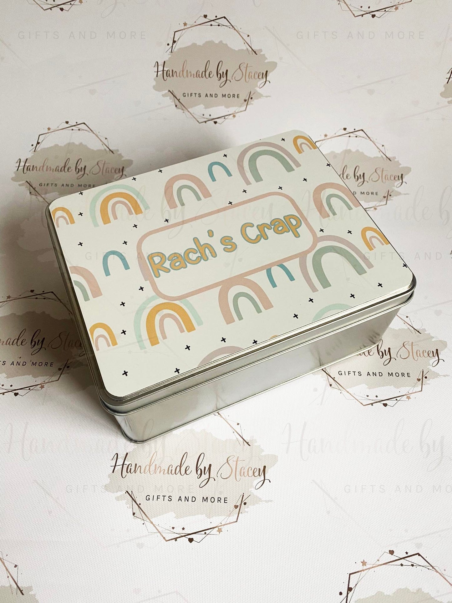 Personalised Novelty Metal Tin|Rainbow Design|Birthday Christmas Gift|Editable Text|Sweet Biscuit Self Care Box|Treat for Nanny|Mum|Friend