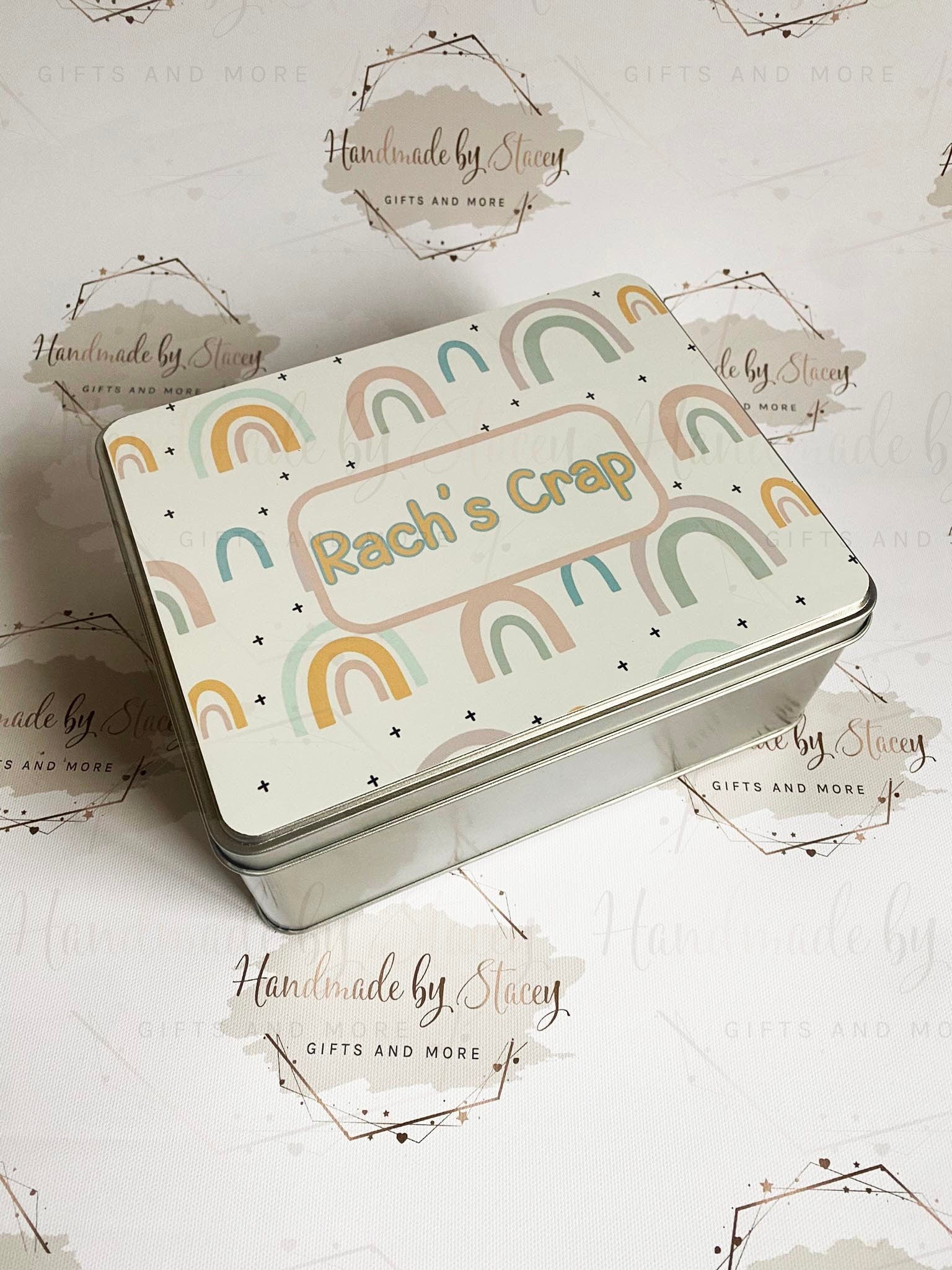 Personalised Novelty Metal Tin|Rainbow Design|Birthday Christmas Gift|Editable Text|Sweet Biscuit Self Care Box|Treat for Nanny|Mum|Friend