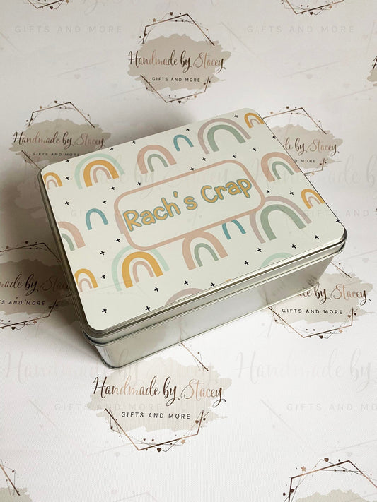 Personalised Novelty Metal Tin|Rainbow Design|Birthday Christmas Gift|Editable Text|Sweet Biscuit Self Care Box|Treat for Nanny|Mum|Friend