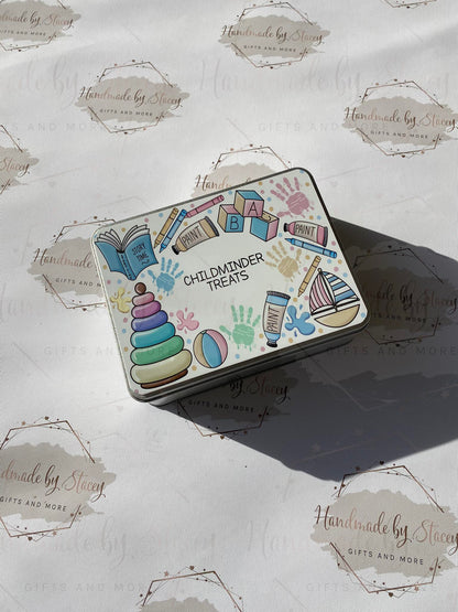 Personalised Novelty Metal Tin|Childminder Design|Nursery Staff|Thank you Treat Tin|Biscuit Sweetie Favour Gift Idea End of Term