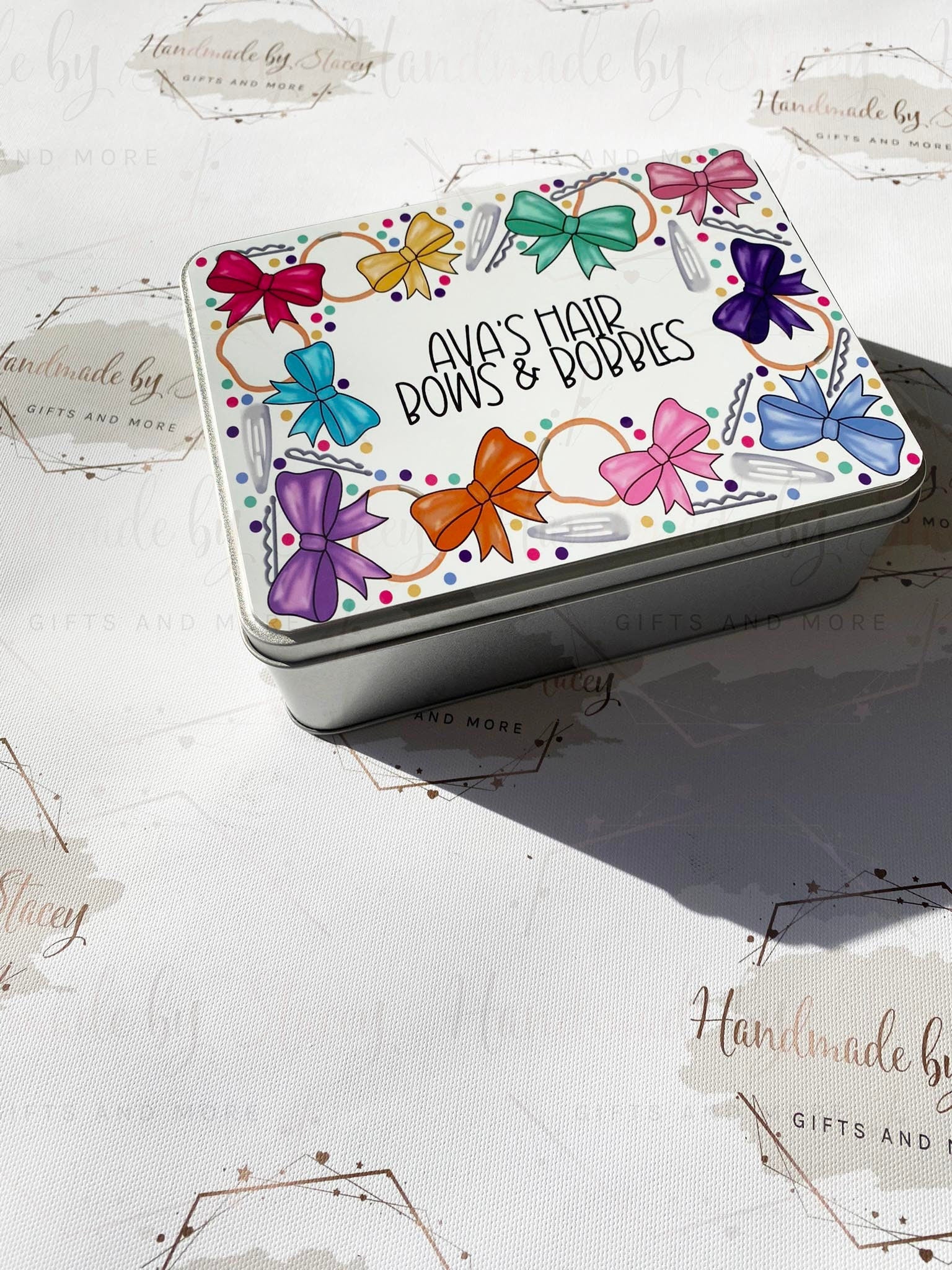 Personalised Novelty Metal Tin|Childs Hair Bows & Clips Box|Custom Editable Text|Gift Idea for Daughter|Sister|Niece|Grandaughter