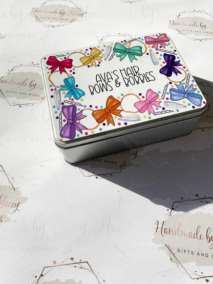 Personalised Novelty Metal Tin|Childs Hair Bows & Clips Box|Custom Editable Text|Gift Idea for Daughter|Sister|Niece|Grandaughter