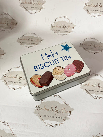 Personalised Novelty Metal Tin|Biscuit Design|Birthday Fathers Day Christmas Gift|Editable Text|Biscuit Self Care Box|Friend|Uncle|Dad