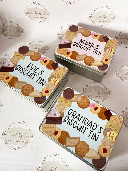 Personalised Novelty Metal Tin|Blue Pink Polka Dot Biscuit Box|Editable Text|Birthday Playgroup Christmas Father's Mother's Day Gift Idea